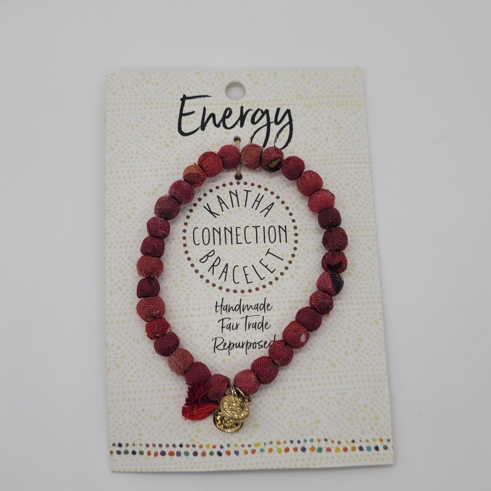 WorldFinds Energy Kantha Connection Bracelet Red Repurposed Sari Bead Fair Trade